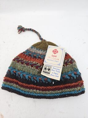 Lost Horizons Multicolor Striped Knit Hat with Braided Tassel